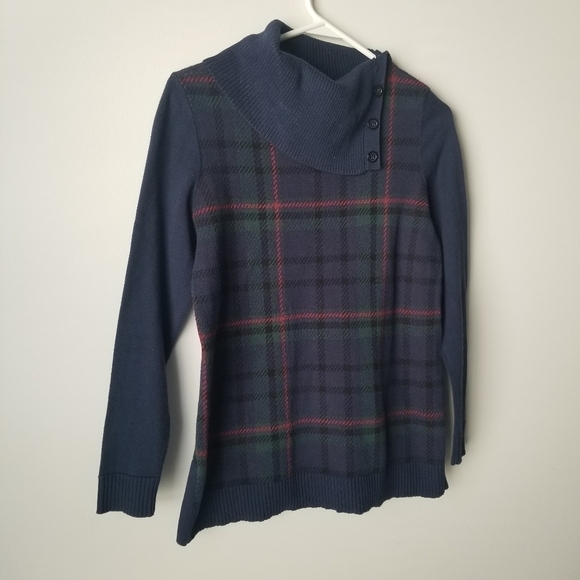Talbots Plaid Split-Cowlneck Long Sleeve Sweater Size P - Picture 6 of 11